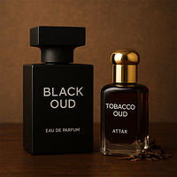 A dark oud breathes beside tobacco and velvet air
