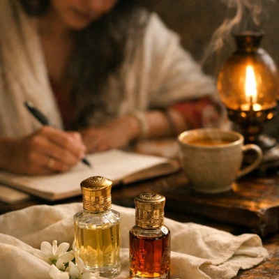 Jasmine and amber drift like gold over cotton cloth