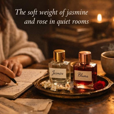 The soft weight of jasmine and rose in quiet rooms