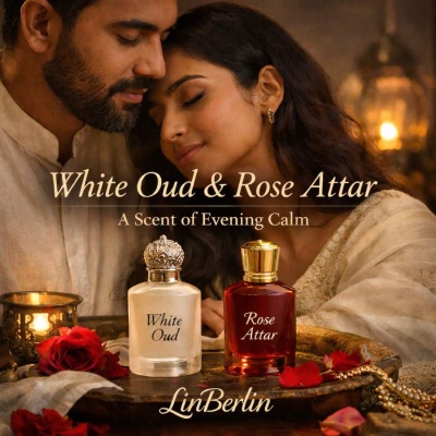 White oud drifts with rose like calm evening light